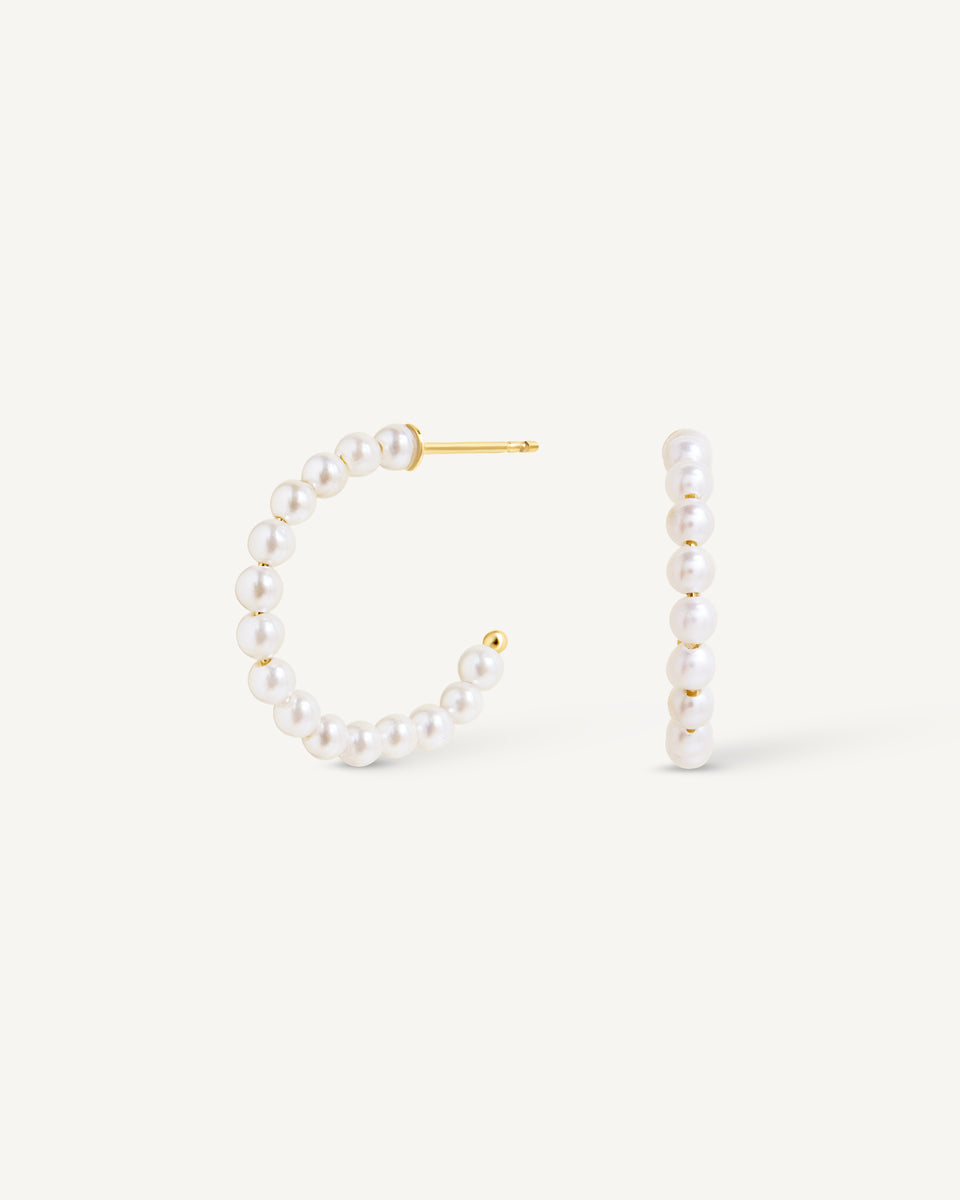 Orecchini Pendenti A Cerchio Con Perle - Placcati Oro 14kt, Fatte A Mano, Ipoallergenici Per Donne - 2