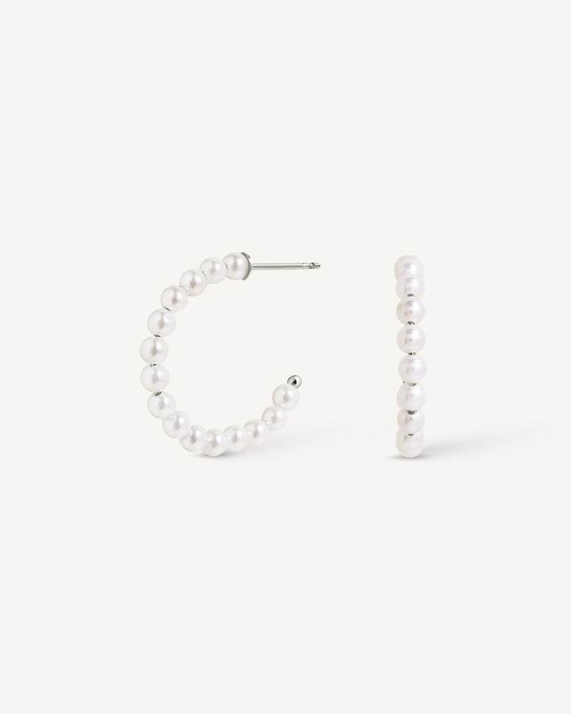Orecchini a cerchio Huggie con perle di perle in argento sterling - Italia Orecchini a cerchio Huggie con perle di perle in argento sterling - Italia