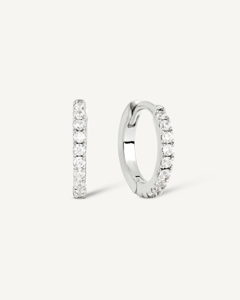 Aretes Huggies De Oro Blanco 14K Con Diamantes 11302DWE4WXA1M - Foto 3