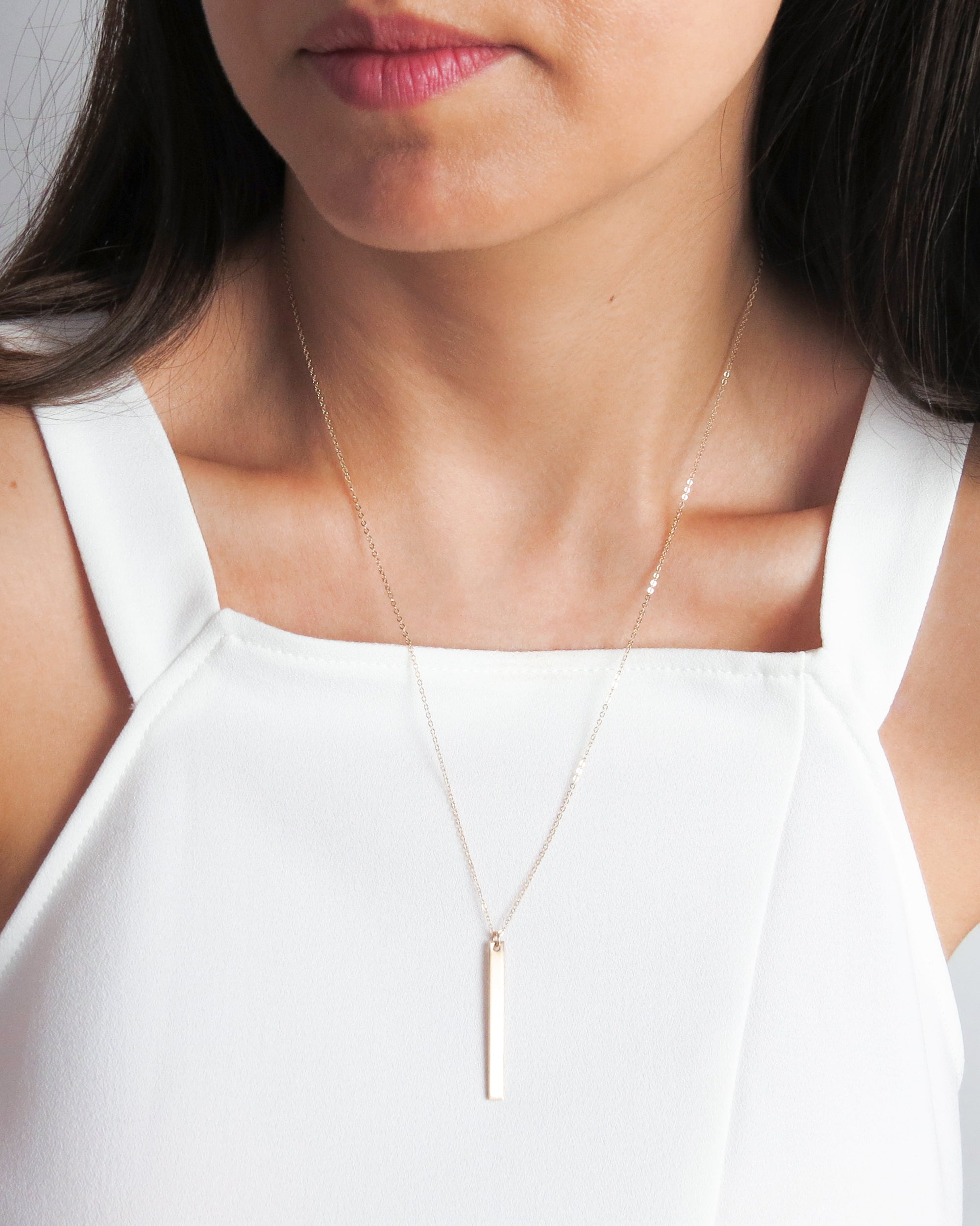 Vertical bar deals pendant necklace engraved