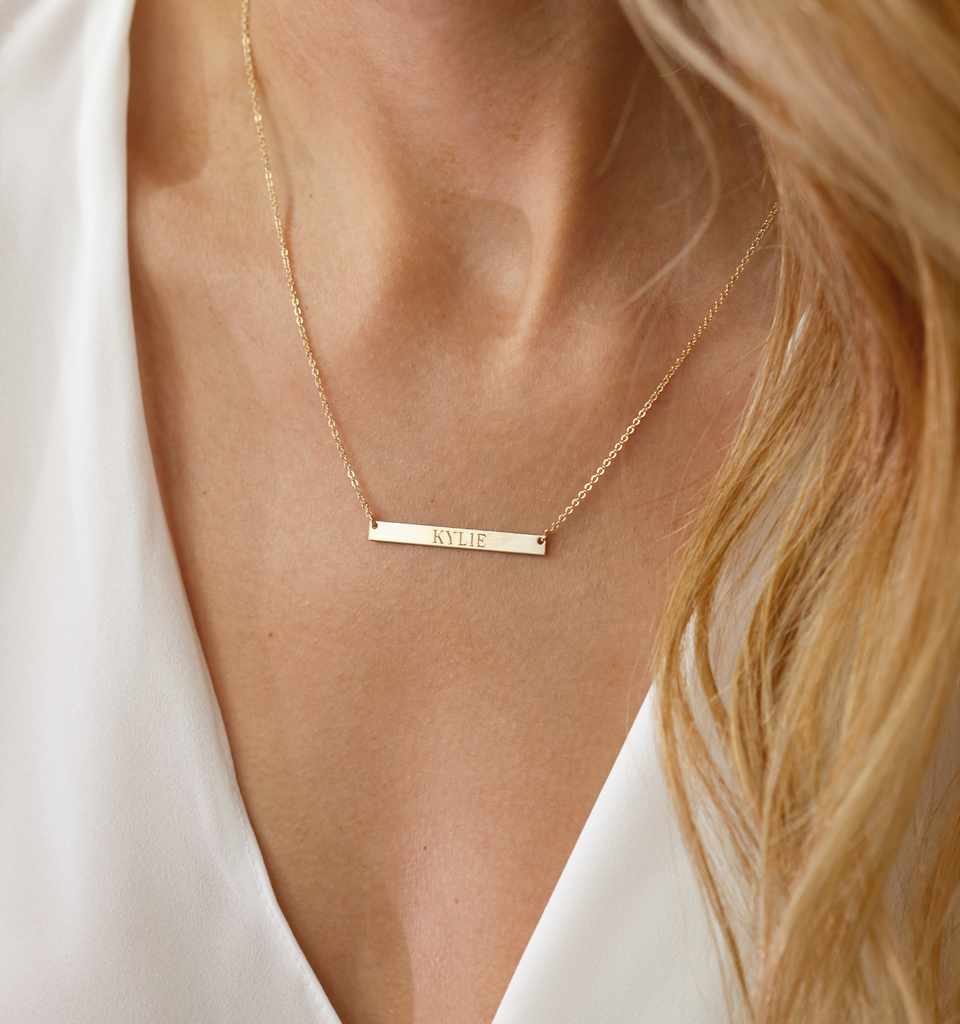 Personalized 14K Solid Gold Bar Necklace – Be Monogrammed