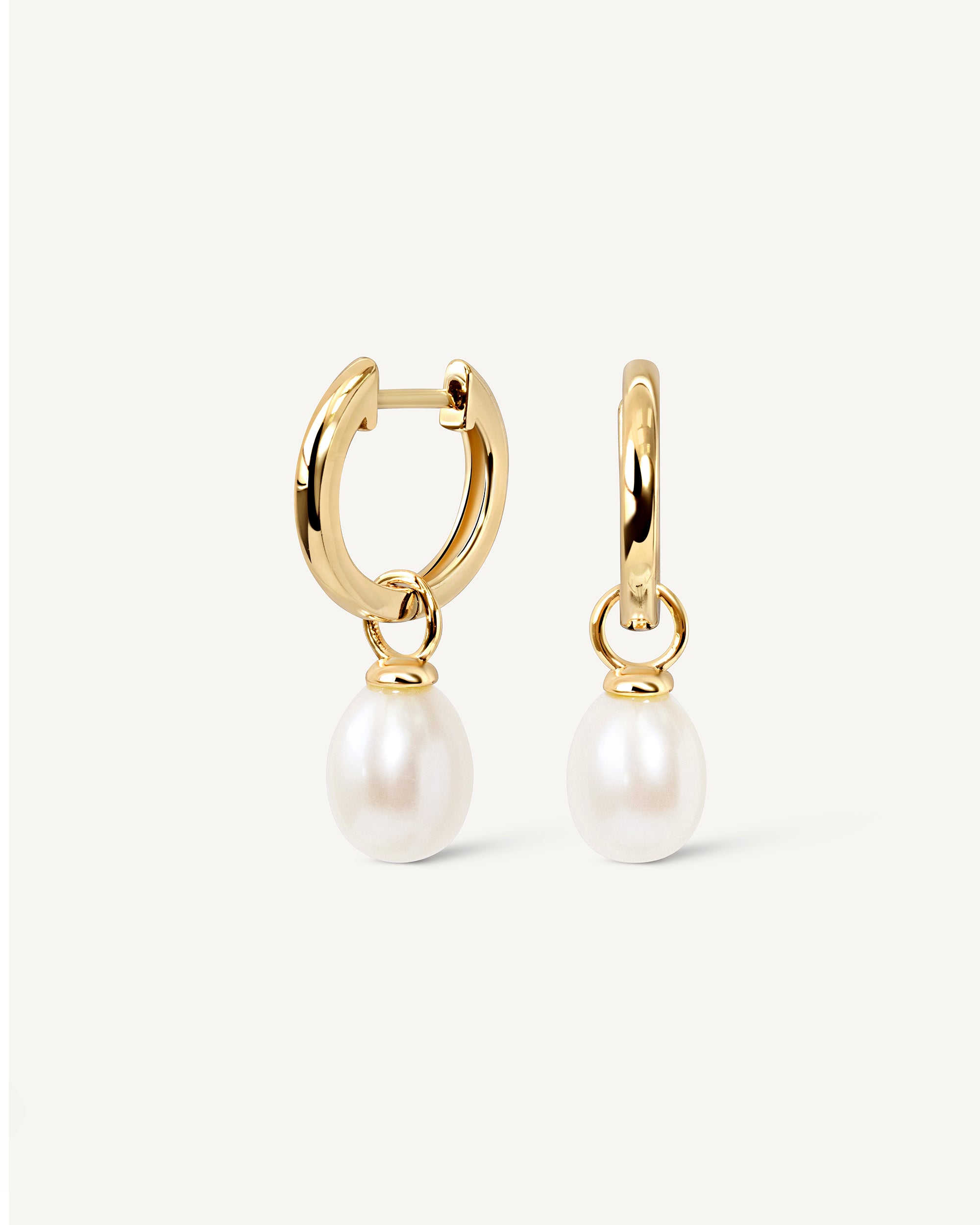 14K Yellow Gold Pearls Medium Hoop Earrings