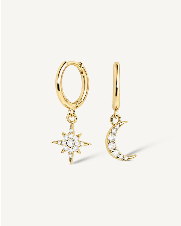 Moon and Star Pave Hoops