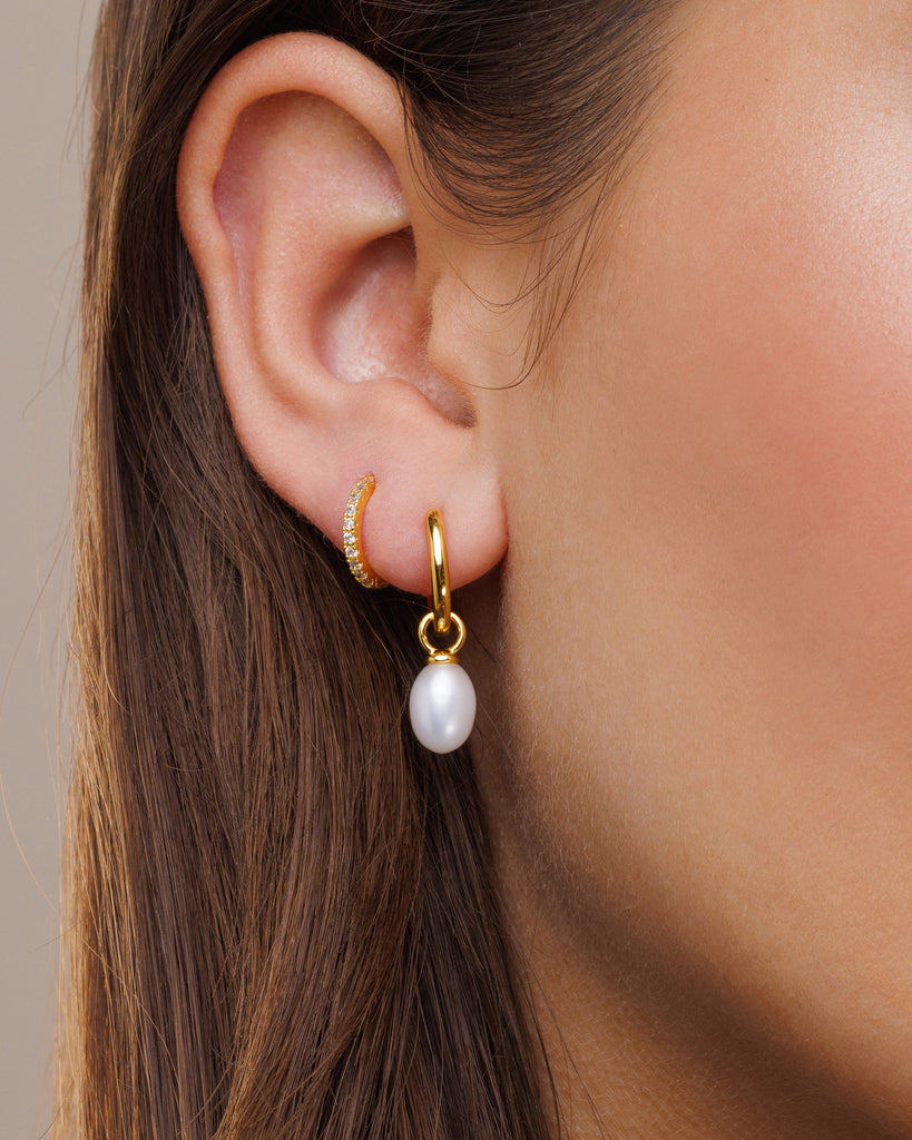 Oval Pearl Drop Hoop Earrings - Tomfoolery London