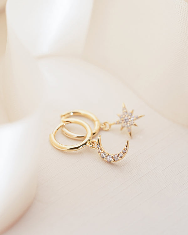 Moon and Star Pave Hoops