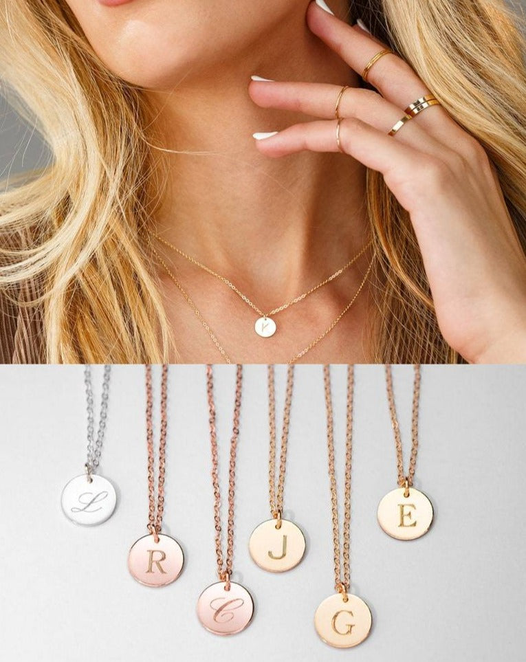 Gold Initial Disc Necklace, Personalized Necklace, Engraving Pendant – AMYO  Jewelry