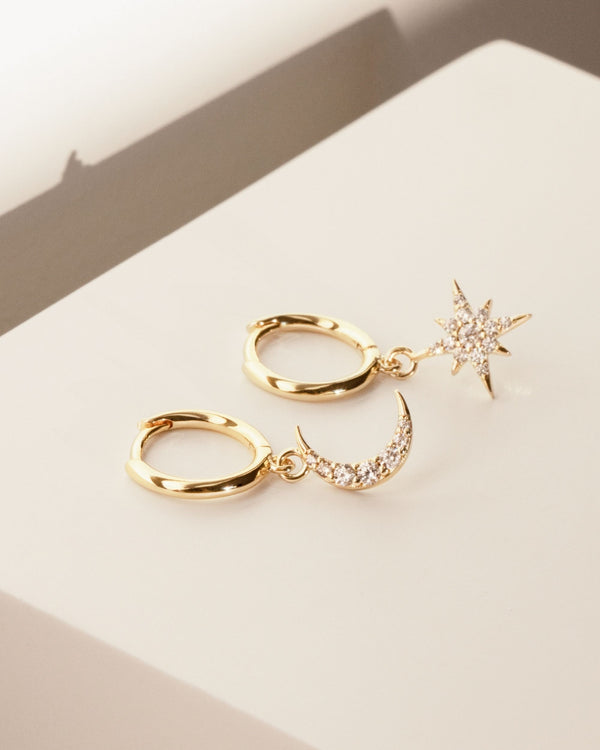 Moon and Star Pave Hoops
